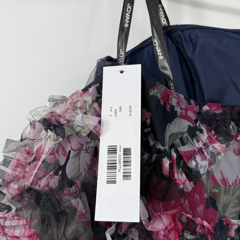 JOVANI Off-the-Shoulder Floral Gown with Layered Ruffle Details NEW Size 2 40331 - Picture 12 of 17